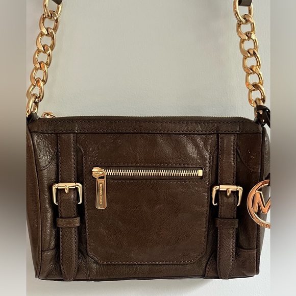 Michael Kors NWOT Leather Crossbody Bag Olive Green Gold Chain - Picture 12 of 13